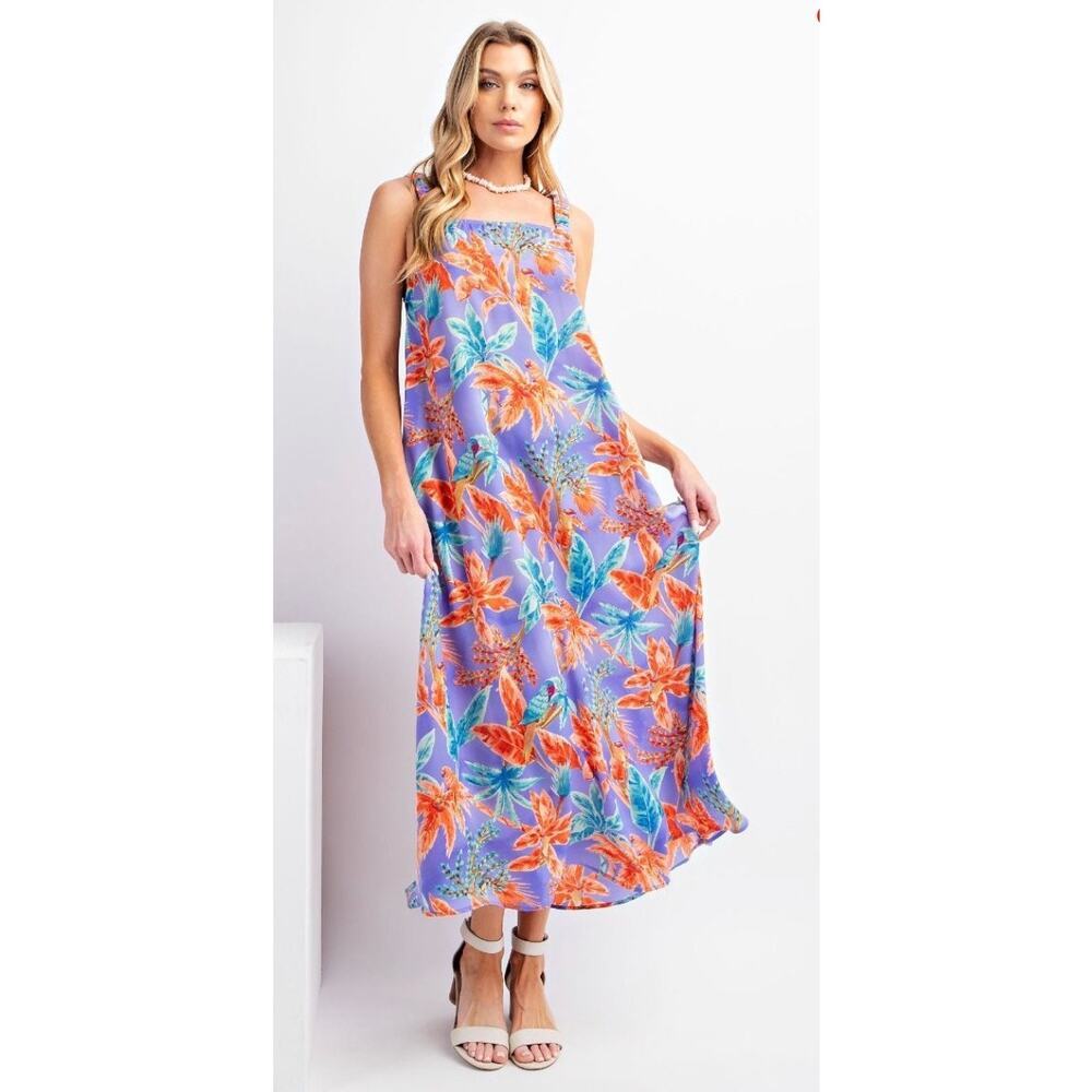 Easel - Tropical Print Mirabelle Satin Maxi Dress - Small - Picture 3 of 5